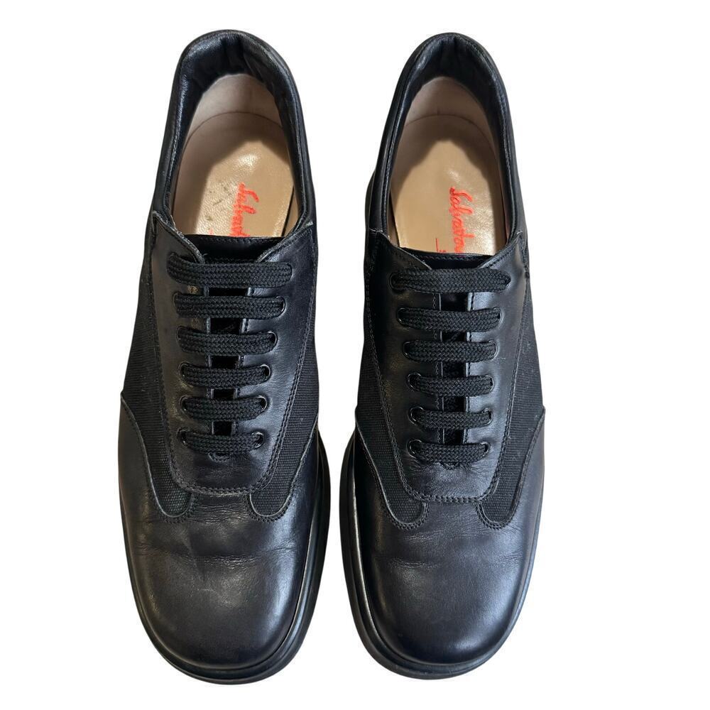 Salvatore Ferragamo Sport Low Top Sneakers Black Leather US 6 D Black Italy Made